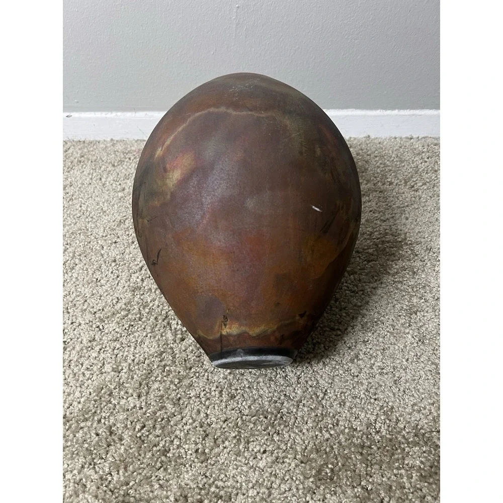 VTG. Raku Pottery Vase Signed Iridescent Earth Tone Finish 1998